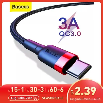 Cabo usb c Baseus com suporte a QC 3.0 | R$2,44