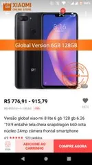 Xiaomi Mi 8 Lite 6GB 128GB 6.26"  Tela Cheia Snapdragon 660 Octa Núcleo 24MP Câmera Frontal R$776