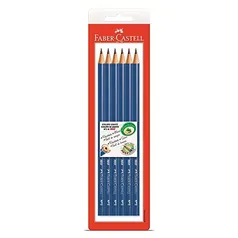 [+por- R$4,8] Lápis Grafite Nº 2B Redondo, Faber-Castell, SM/1210AZ, EcoLápis, Azul, 6 Unidades