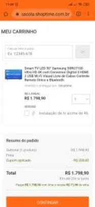 Smart TV LED 50" Samsung 50RU7100 Ultra HD 4K - R$1798