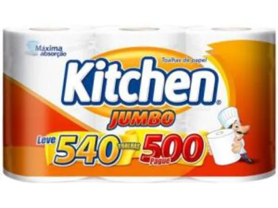 Papel Toalha Folha Dupla Kitchen Jumbo - 3 Unidades | R$ 13