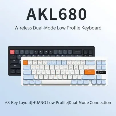 [IMPOSTOS INCLUSOS] Teclado Mecânico Sem Fio Ajazz AKL680, Switch Huano Low Profile, 2.4GHz e Bluetooth