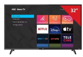 Smart TV AOC Roku LED 32'' 32S5195/78 Wi-Fi 3 HDMI 1 USB com Controle Remoto com atalhos Roku Mobile