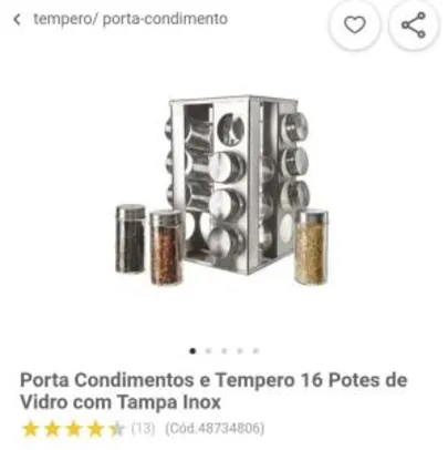 Porta Condimentos e Tempero 16 Potes de Vidro com Tampa Inox | R$115