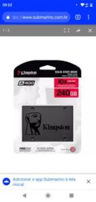 Ssd Kingston 240 GB - HD Interno - R$160