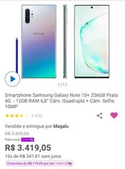 [Clube da Lu] Galaxy Note 10+ 256GB Prata 4G - 12GB | R$3419