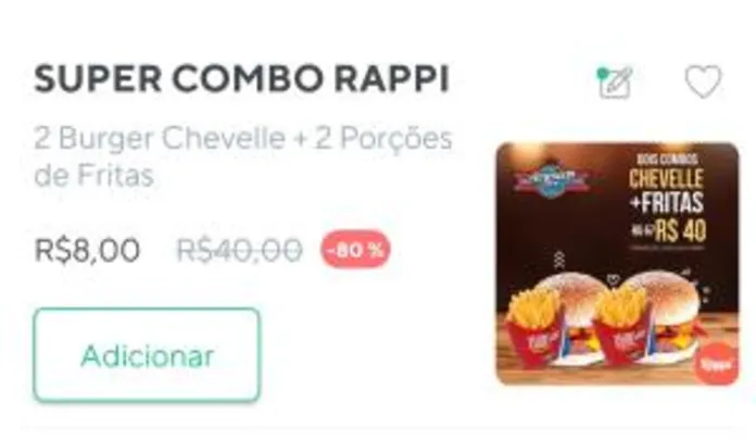 [BH] 2 Burguer Chevelle + 2 Fritas por R$ 8 no American Burguer pelo Rappi