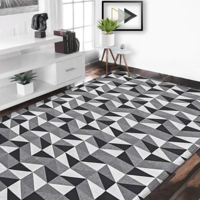 Tapete para Sala Quarto Antiderrapante Geometrico Mosáico Preto