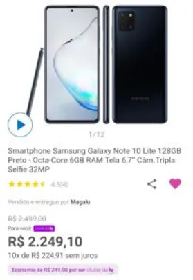 [Clube Lu] Galaxy Note 10 Lite 128GB 6RAM - R$2250