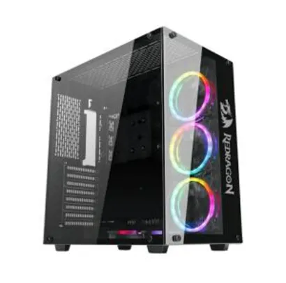 Gabinete Gamer Redragon Wideload, Mid Tower, Vidro Temperado, Black, S-fonte, S-fans, GC-802-1