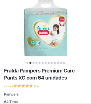 Fraldas Pampers Premium Care Pants XG com 64 unidades