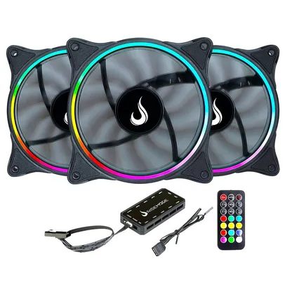 KIT Cooler Fan Rise Mode Laser 3 Unidades + CONTROLADORA 120mm ARGB Preto