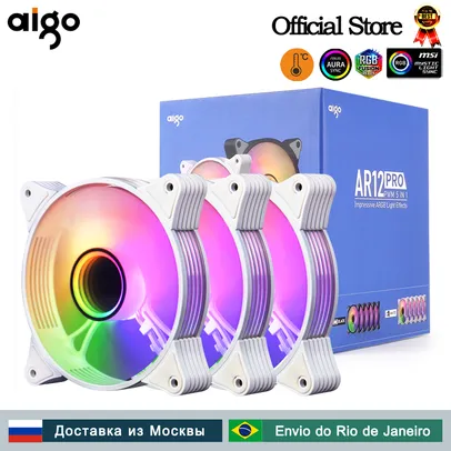 Aigo ventilador argb para pc gamer, rgb, 4 pinos, pwm, 12cm, espaço ilimitado