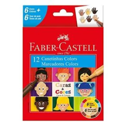 [Prime] Canetinha, Faber-Castell, Caras & Cores, 6 Cores + 6 Tons de Pele | R$9