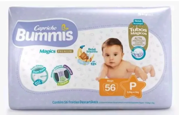 Fralda Capricho Bummis Mega Descartável Tam P - 56 Unidades R$35,15