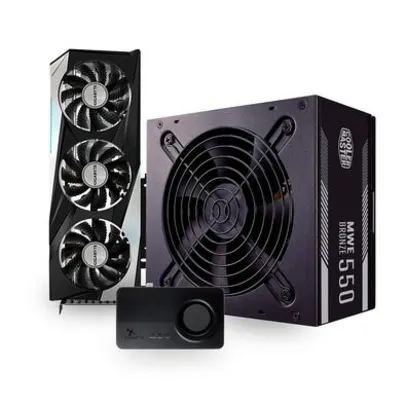 Kit Placa de Vídeo Gigabyte GeForce RTX 3060 + Fonte Cooler Master MWE V2, 550W + Placa de Som Asus Xonar U5 | R$ 6600