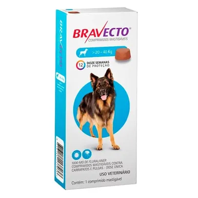 Anti Pulgas e Carrapatos Bravecto para Cães de 20 a 40 kg - 1000 mg