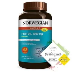 Ômega 3 Óleo de Peixe 1000mg Norwegian 300 Cápsulas - R$59