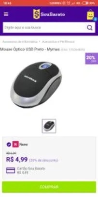 [Primeira Compra] Mouse Óptico USB Preto - Mymax - R$2