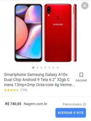 Smartphone Samsung Galaxy A10s | R$ 740