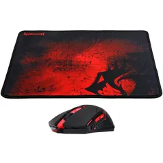 Kit Gamer Redragon - Mouse Centrophorus, LED Vermelho + Mousepad, Control, Médio - M601 BA | R$89