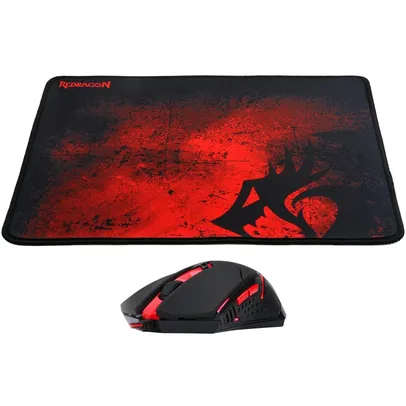Kit Gamer Redragon - Mouse Centrophorus, LED Vermelho + Mousepad, Control, Médio - M601 BA | R$89
