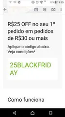 [1º Pedido] R$25 OFF acima de R$30 no Uber Eats