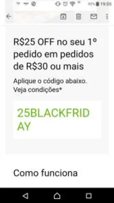 [1º Pedido] R$25 OFF acima de R$30 no Uber Eats