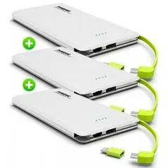 Kit com 3 - Carregador Portátil Slim 10000mah Powerbank Pineng Pn-951 Com 2 USB Original Cor Branco