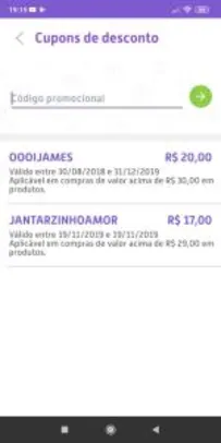 JAMES - R$17 OFF em pedidos acima de R$29