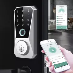 Fechadura Digital com Biometria, Fechadura Eletronica Digital com Bluetooth, impressão digital e código, Para Porta da Frente, Casa e Apartamentos Fec