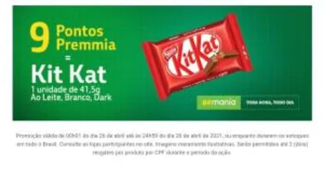 Troque 9 pontos do Petrobras Premmia por 1 KitKat