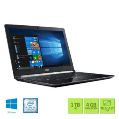 Notebook Acer Aspire 5, A515-51-55QD, Intel core i5 7200U, 4GB RAM, HD 1TB, tela 15,6", Windows 10
