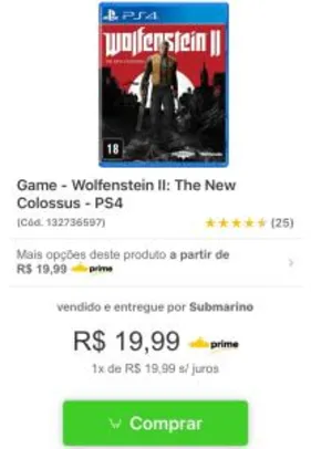 Wolfstein 2 PS4 (Oferta exclusiva no APP)