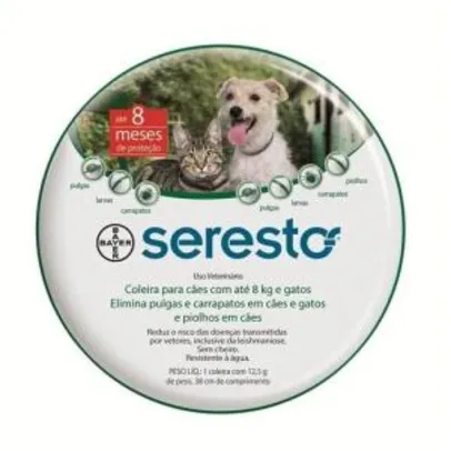 Coleira Anti Pulgas e Carrapatos Bayer Seresto para Cães e Gatos até 8 Kg - R$111