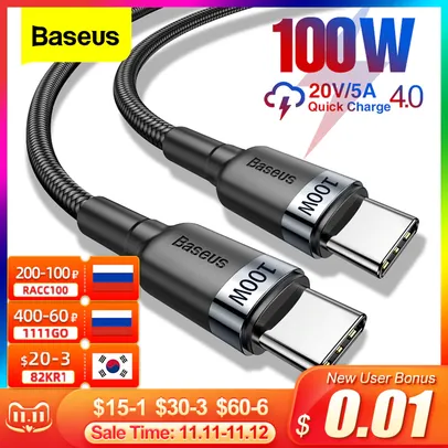 Cabo Baseus 100w 2m  USB-C para USB-C