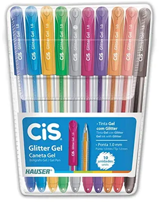 Caneta Gel, CIS, Glitter Gel, 52.0200, 1.0mm, 10 Cores