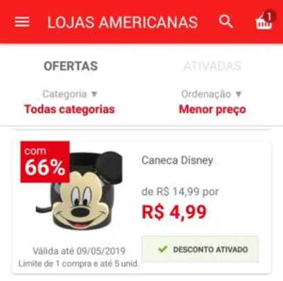[App Americanas - Loja Física] - Caneca Disney por R$4,99