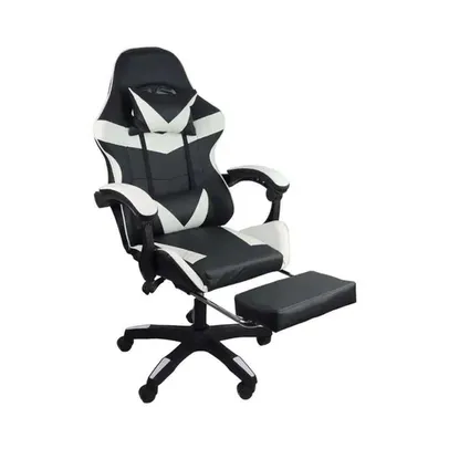 Cadeira Gamer Oficial Webshop Stillus, Até 120 KG, Ergonômica, Apoio Para Os Pés, Preta e Branca