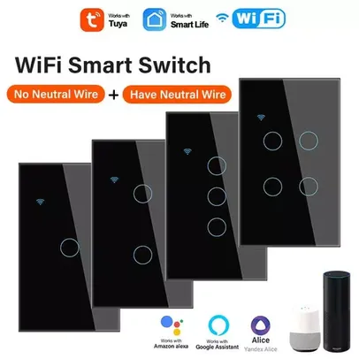 Interruptor de Luz Inteligente Wi-Fi, Tuya Touch, Compatível com Alexa Google Home