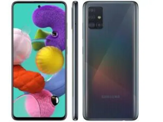 Smartphone Samsung Galaxy A51 128GB Preto 4G - 4GB RAM 6,5” Câm. Quádrupla + Câm. Selfie 32MP