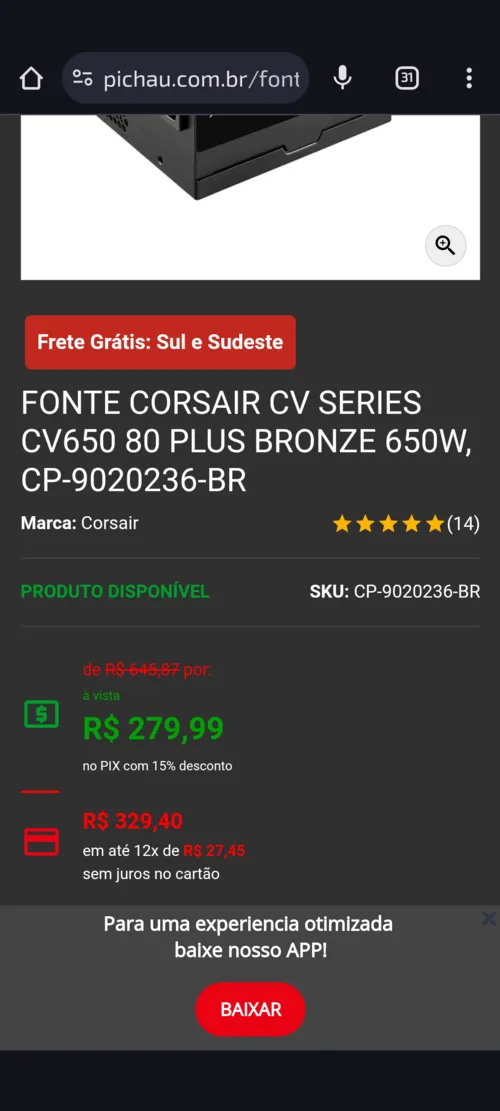 Imagem na descrição da promoção