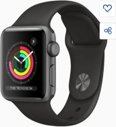 Apple Watch Series 3 (GPS) - 38mm - Caixa cinza-espacial de alumínio com pulseira esportiva preta - R$1648