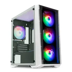 Gabinete Gamer Mancer Ward, Rainbow, Mid-Tower, Lateral de Vidro, Com 4 Fans, Branco, MCR-WRD-RWH01