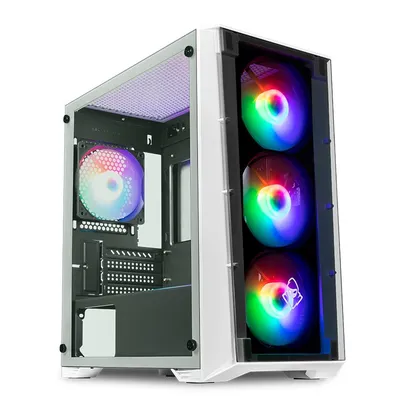 Gabinete Gamer Mancer Ward, Rainbow, Mid-Tower, Lateral de Vidro, Com 4 Fans, Branco, MCR-WRD-RWH01