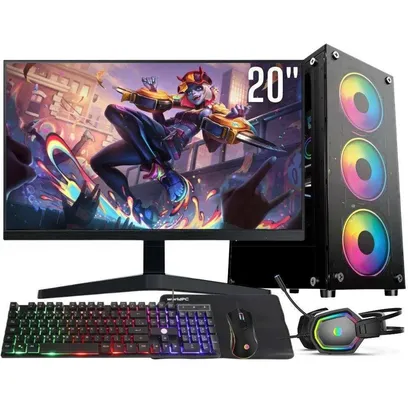 Foto do produto Computador Gamer Completo Intel Core I5 8GB Ssd 256GB Kit Gamer Com Headset Monitor 20" Windows 10 3green Flash