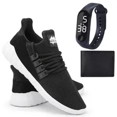 Tênis Conforto Caminhada Corrida Leve Fitness Academia + Carteira + Relógio - Ever Way