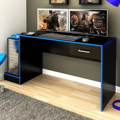 Mesa Gamer Stone Ideal para 2 Monitores Preto/Azul - Pnr Móveis