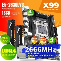 Kit Placa-mãe + memória | X99 + 2630L V3 + 16GB 2X8GB | R$889