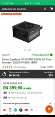 Fonte Gigabyte GP-P550B 550W, 80 Plus Bronze [R$399]